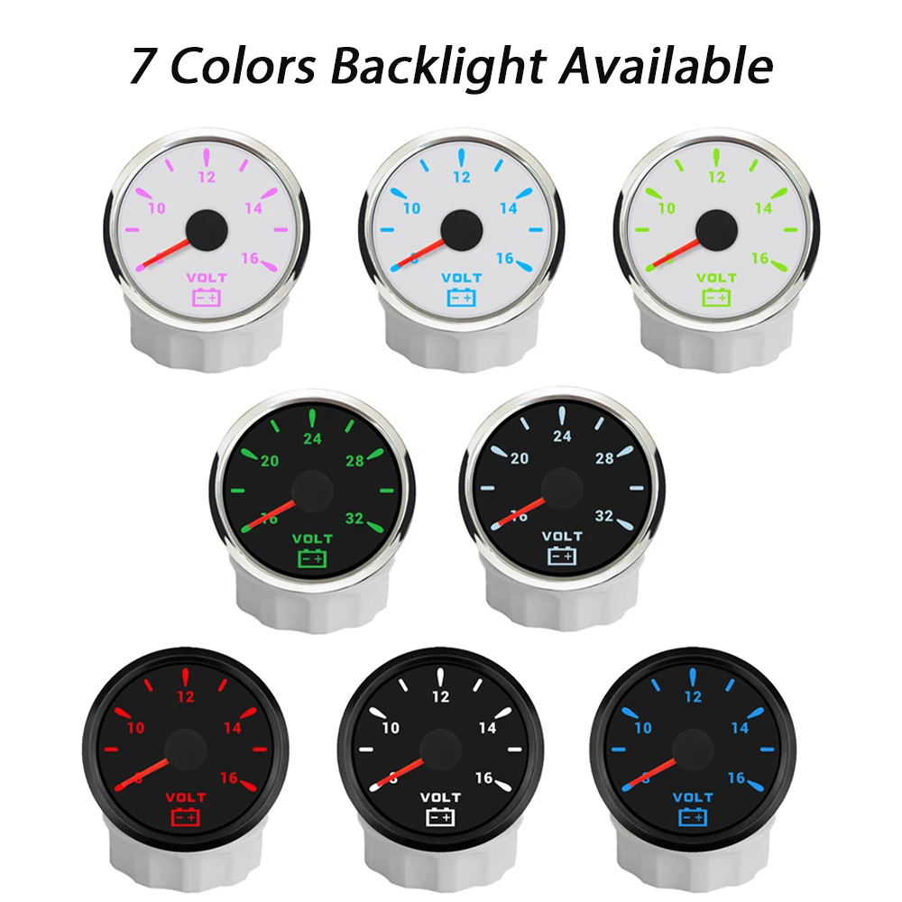 Rhaxel 52mm Voltmeter 12V 24V Voltage Gauge Meter for Cars Trucks Boats Yachts with 7 Color Backlight