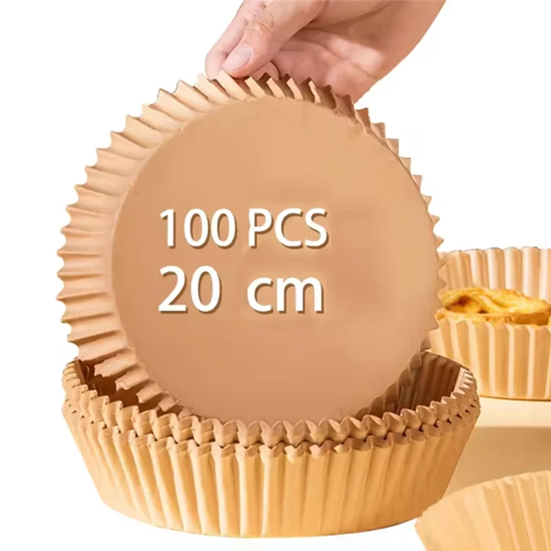 YCOC-100PCS مقلاة هوائية مقاومة للزيت ومقاومة للماء بطانات ورقية للاستعمال مرة واحدة 20 سم صفائح صينية الخبز
