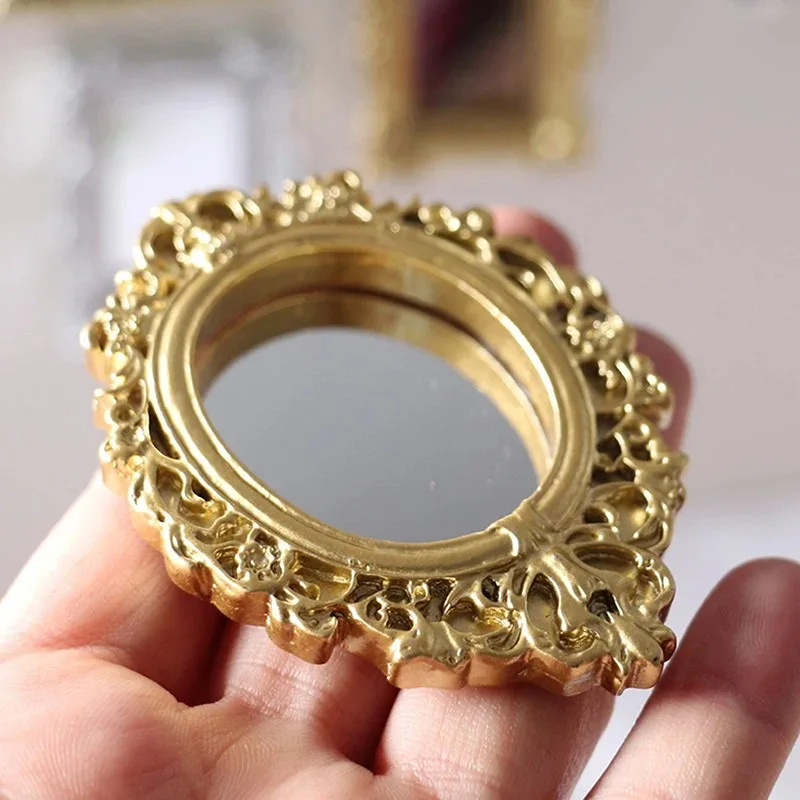 

Dollhouse Photo Frames Retro Mirror for Dollhouse Decor DIY Vintage Ornament Furniture European Style Doll House Accessories