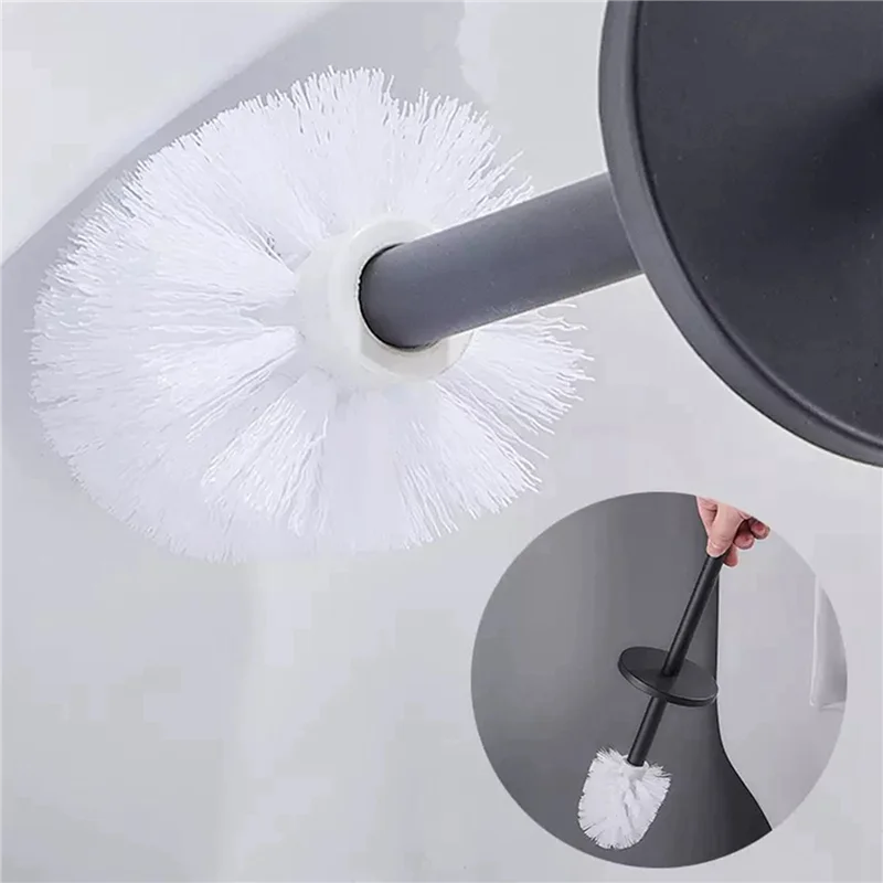 AT05-2X فرشاة المرحاض الألومنيوم وحامل مجموعة فرشاة تنظيف الحمام المنزلية لملحقات تنظيف أرضية الحمام-أسود