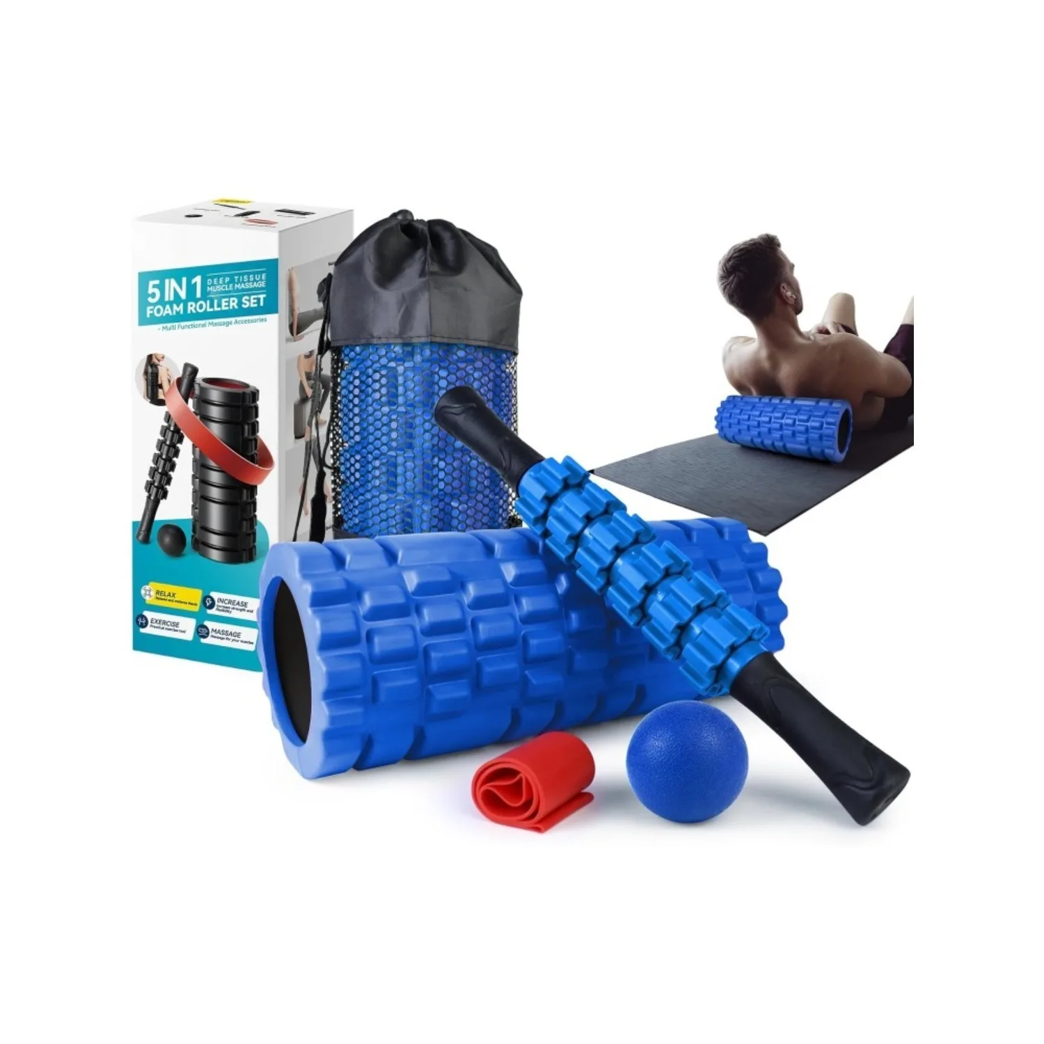 

5 in 1 Foam Roller Set for Deep Tissue Muscle Massage, High Density Trigger Point Fitness Patented Exercise Foam Roller