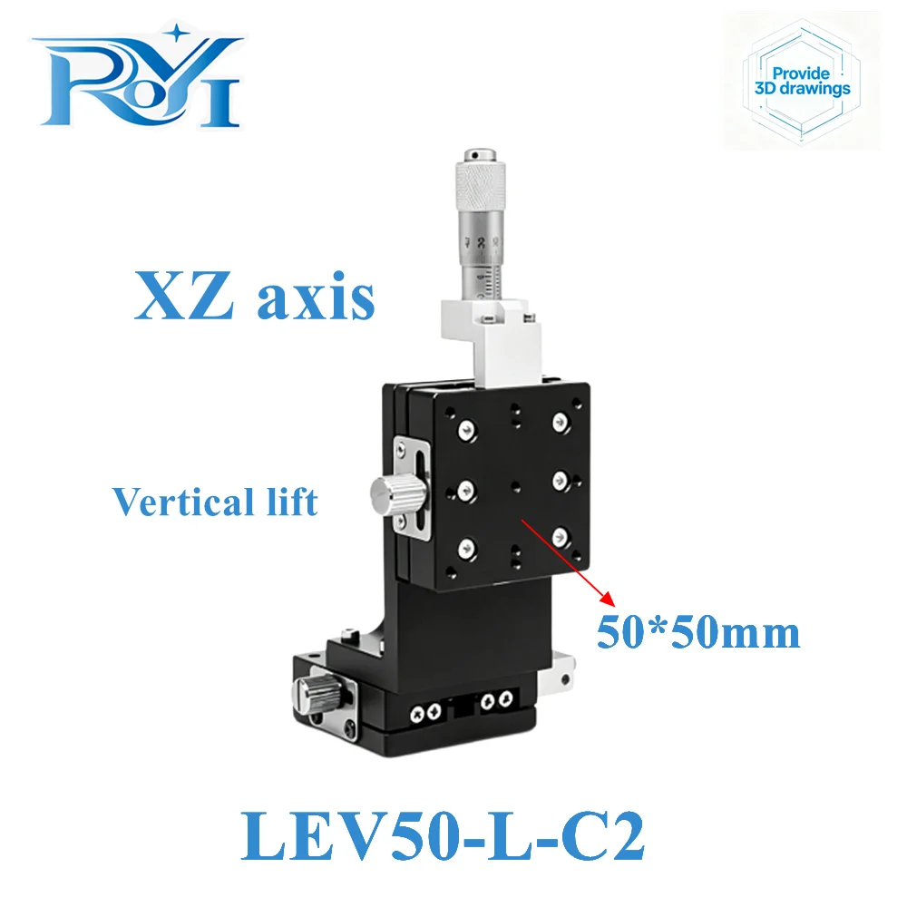 XZ Axis 50*50mm LEV50-L-C2 Sliding Table Manual Displacement Vertical-Lift Fine Tuning Platform Cross Roller Linear Guide Stage