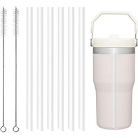 Replacement Plastic Straw Compatible with Stanley 20 oz Flip Straw Tumbler-with 4/6/8/12PCS Reusable Straws and 2 Straw Burshes
