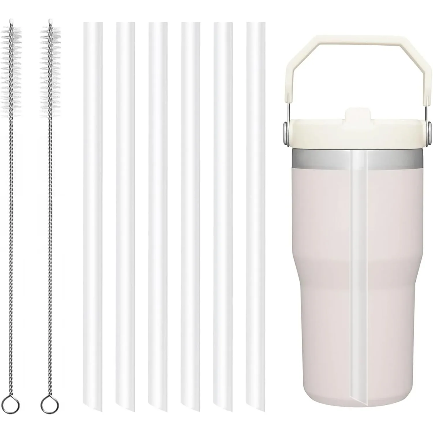 Replacement Plastic Straw Compatible with Stanley 20 oz Flip Straw Tumbler-with 4/6/8/12PCS Reusable Straws and 2 Straw Burshes