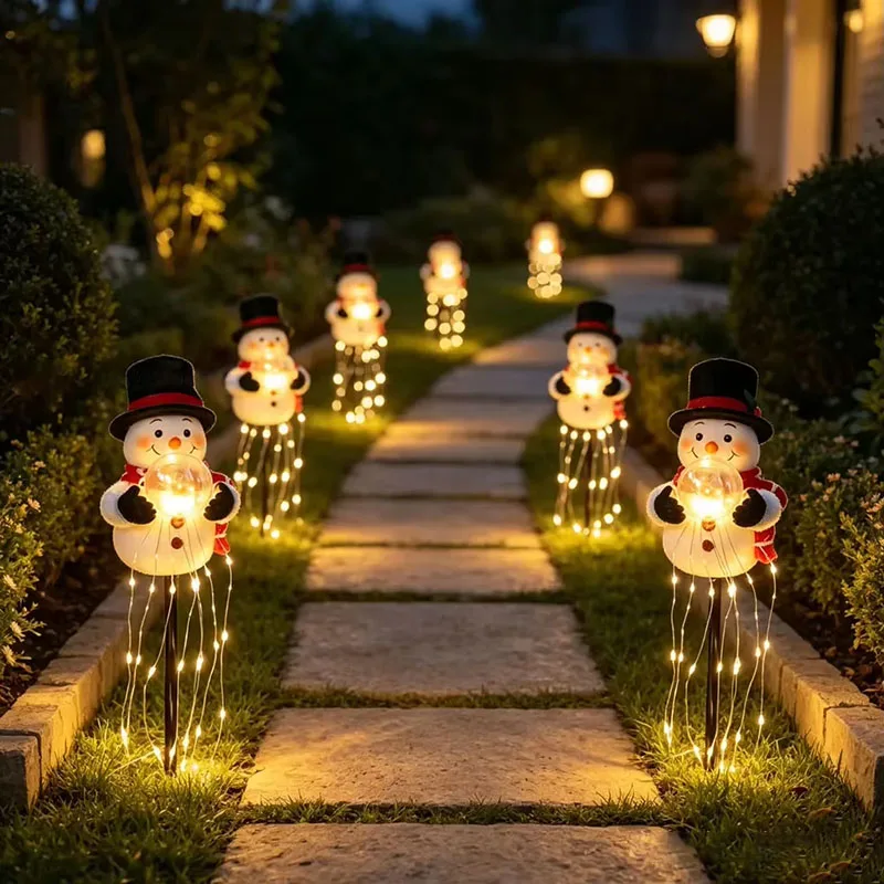 Cascading Holiday Garden Light, Solar Christmas Winter Figure Stake Decoration with Warm Golden Lighting for Lawns and Flower