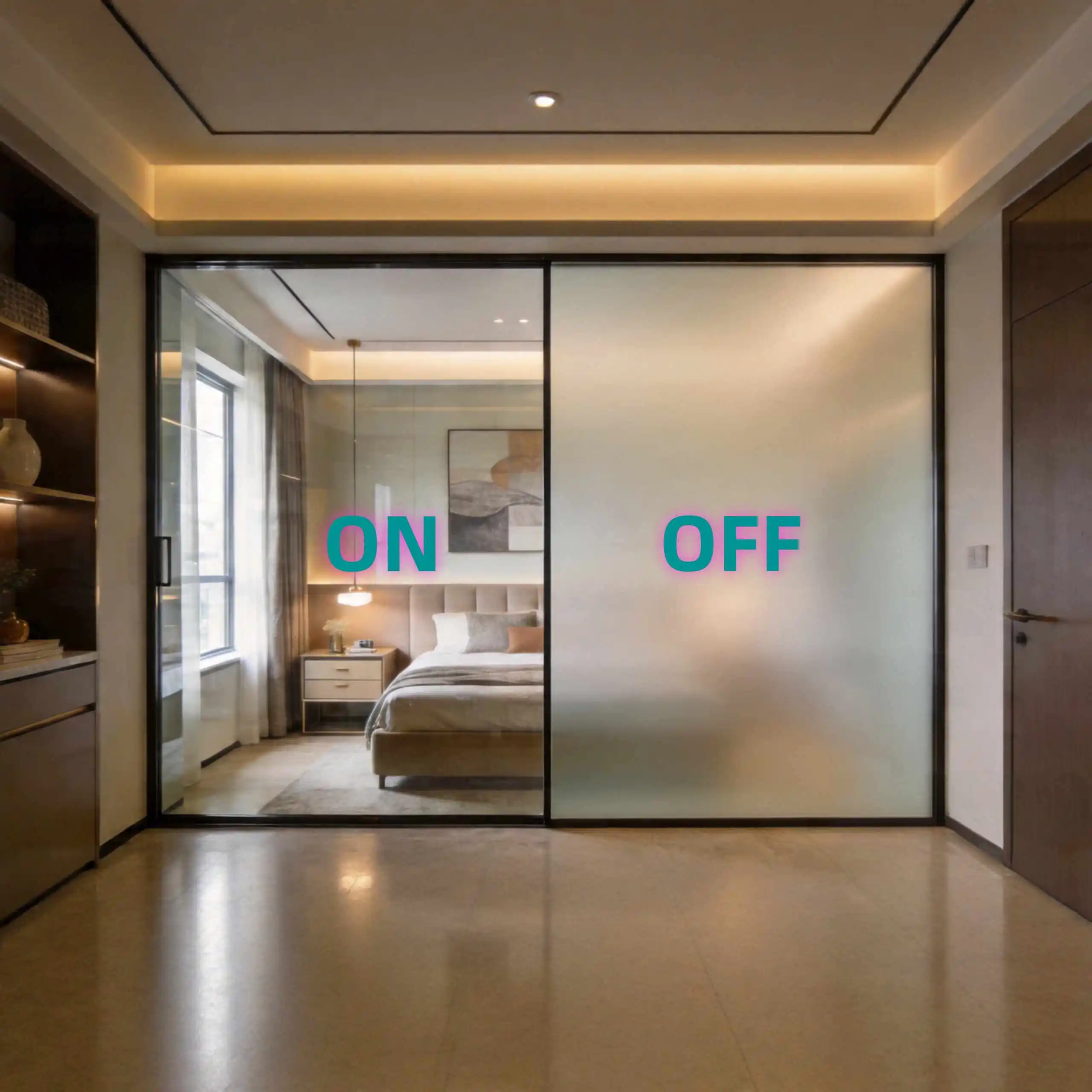 Self-adhesive Ultra Clear PDLC Smart Film Switchable Privacy Window Tint Roll Modern Design for Luxury Hotel Bathroom Furniture