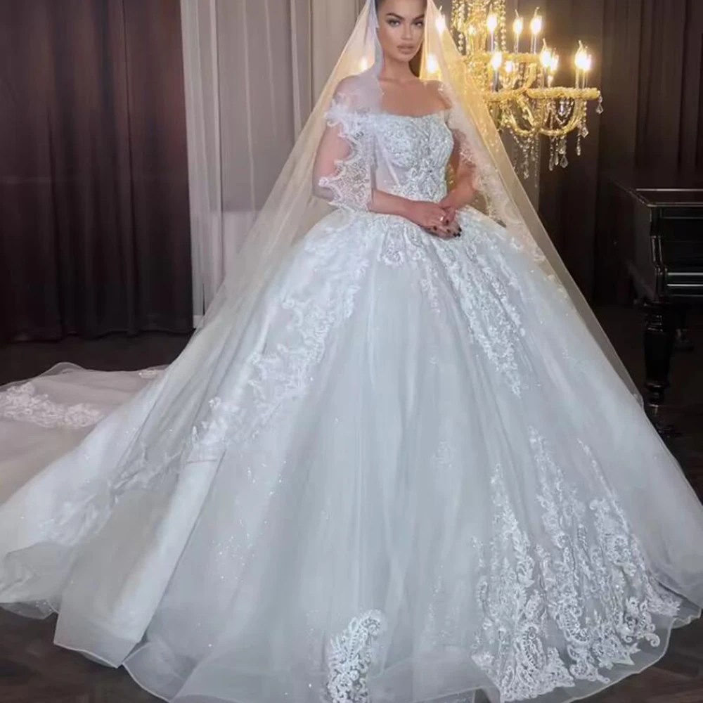 Romantic Lace Appliques Wedding Dress For Bride Short Sleeves White Bridal Gowns Customized Lady Wear Ball Gown Robe De Mariee
