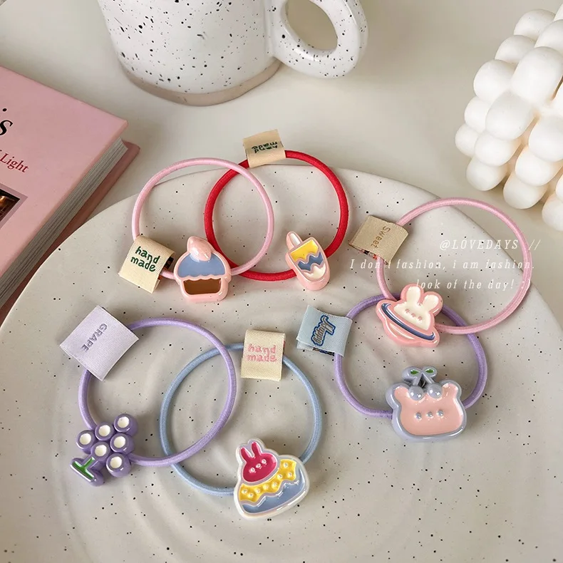 

Hair Tie Cute Cake Rabbit Bear Elastic Soft Band for Girly Daily Ponytail Premium Quality Versatile Stretchy Durable
