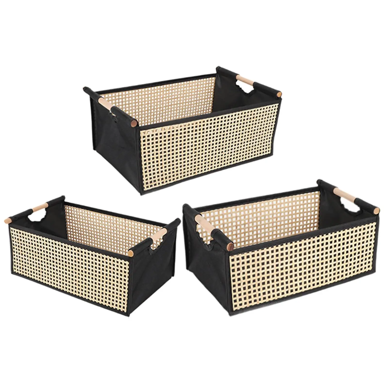 Handwoven Storage Basket Practical Large Capacity Multiuse with Wooden Handles for Farmhouse Garden Bedroom Cabinet Sundries