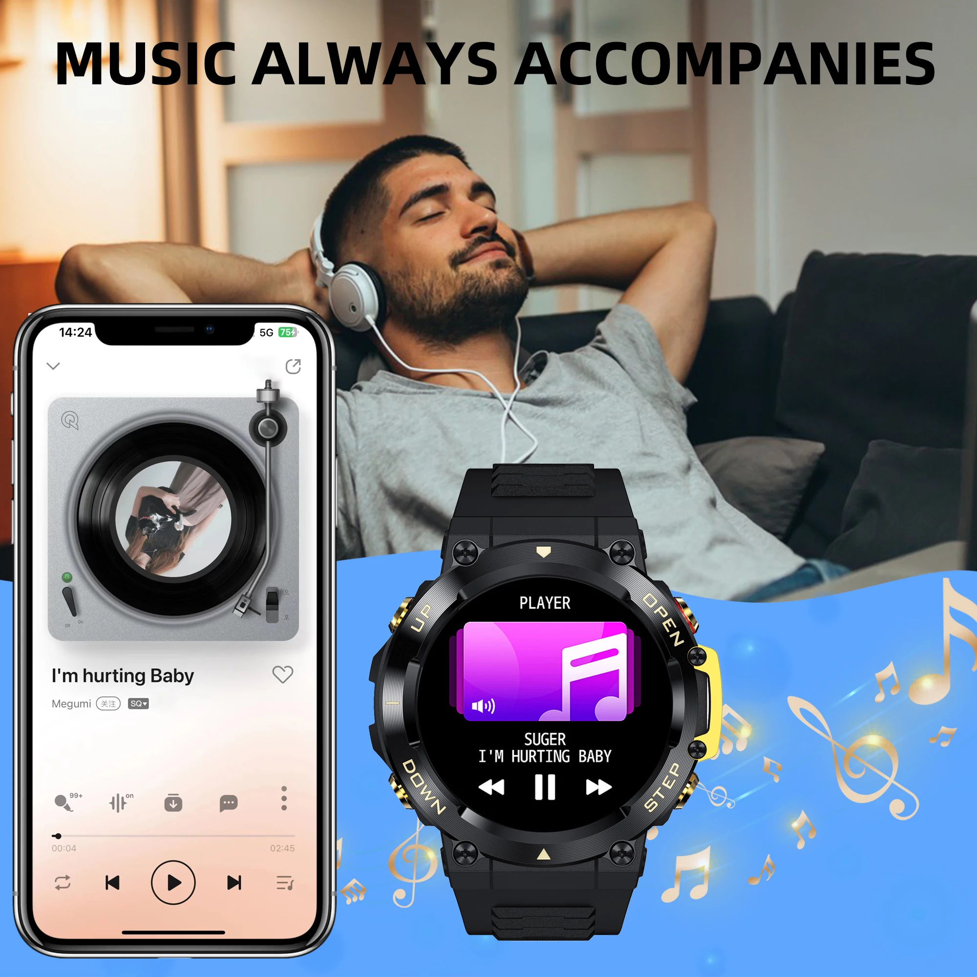 Outdoor Sports Smart Watch For Men Health Monitoring Bluetooth Call Watch HD Large Screen 400mAh Long Battery Life Smartwatch