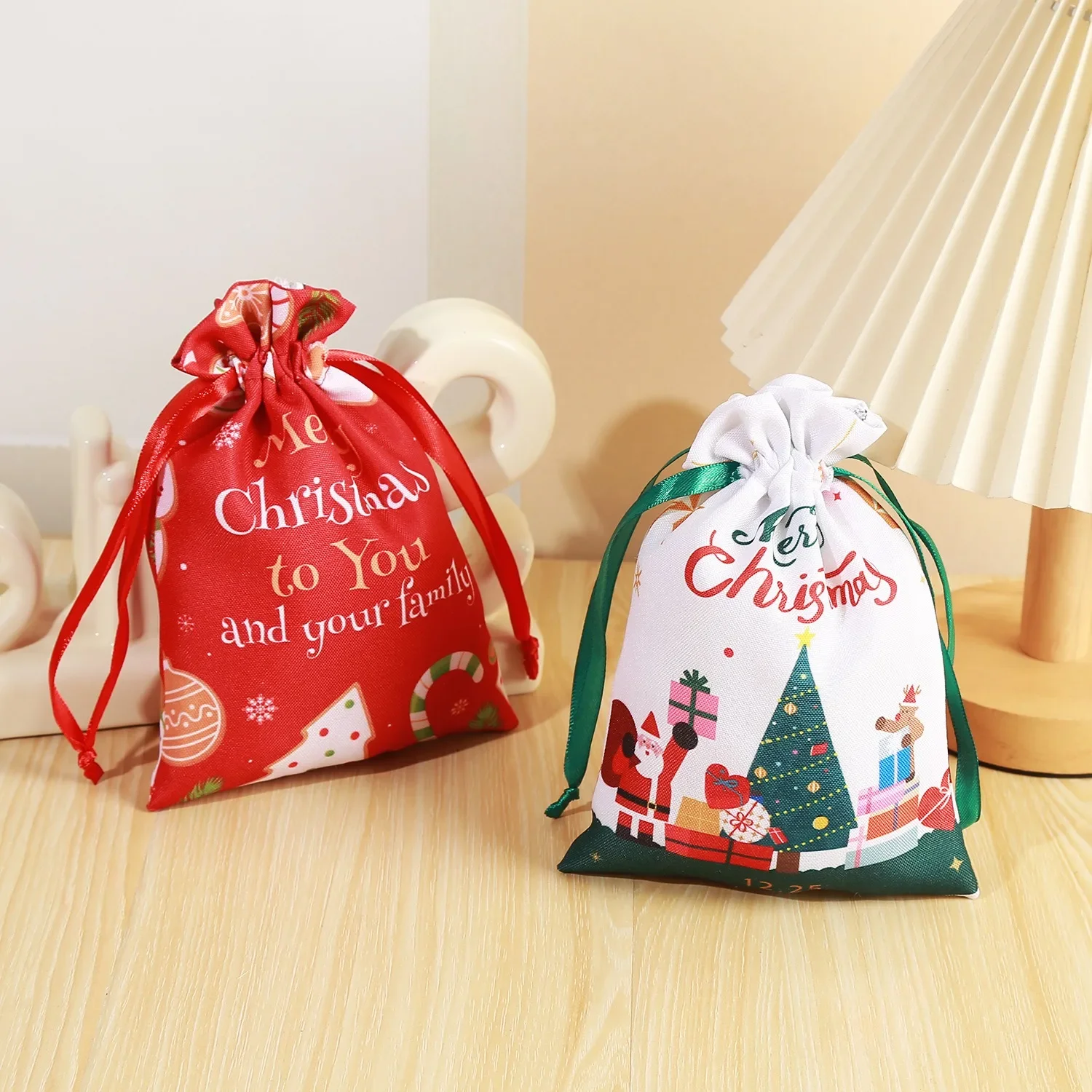 Christmas Gift Bag Cartoon Santa Cluas Snowflake Xmas Tree Candy Package Merry Christma Kids Gift Draw Rope Bundle Bag Noel 2025