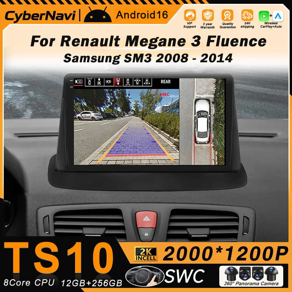Android For Renault Megane 3 Fluence Samsung SM3 2008 - 2014 Car Radio Multimedia Video Player GPS Navigation Carplay  Head Unit