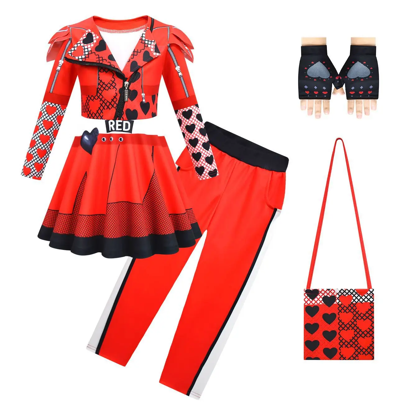 Girls The Rise of Red Cosplay Costume Kid D-Descendant  Costums  Halloween Carnival Cloth Wig Birthday Party Fancy Clothing Set