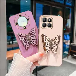 Butterfly Plating Holder Case On For Huawei Honor X6A X7A X8A X8B X9A X9B X5 X7 X10 X20 X30i X40i X50 X50i Max Plus Stand Cover