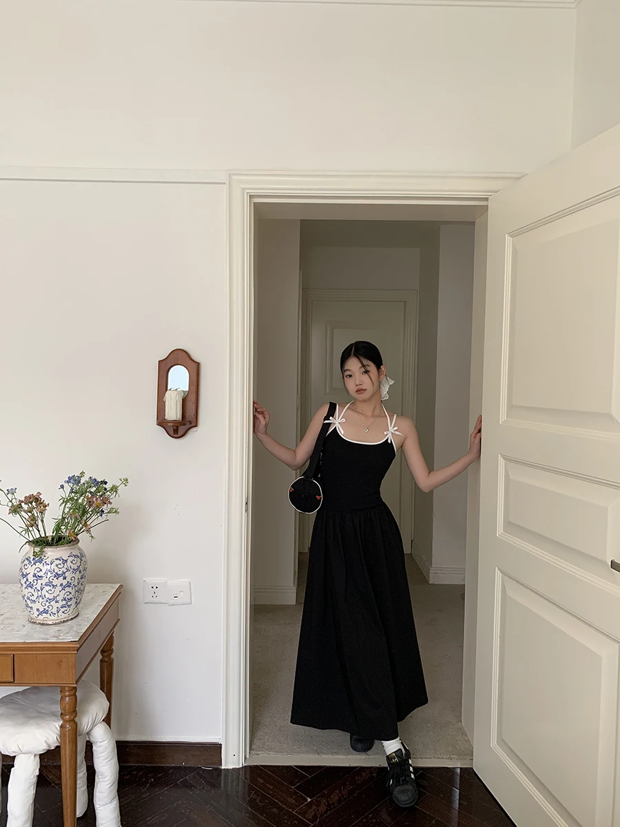 Ele Bla Strapl Dr Dames Zomer 2025, Nieuwe Collectie Hoge Taille A-lijn Katoenmix Jurk Casual Pendelen Sle