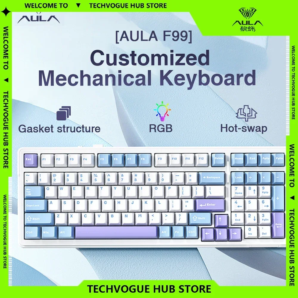 Aula F99/Pro Mechanical Keyboard Bluetooth 5.0/2.4g 98 Keys 3-Mode Wireless/Wired RGB Hot Swap Customized  Gaming Keyboard Gifts