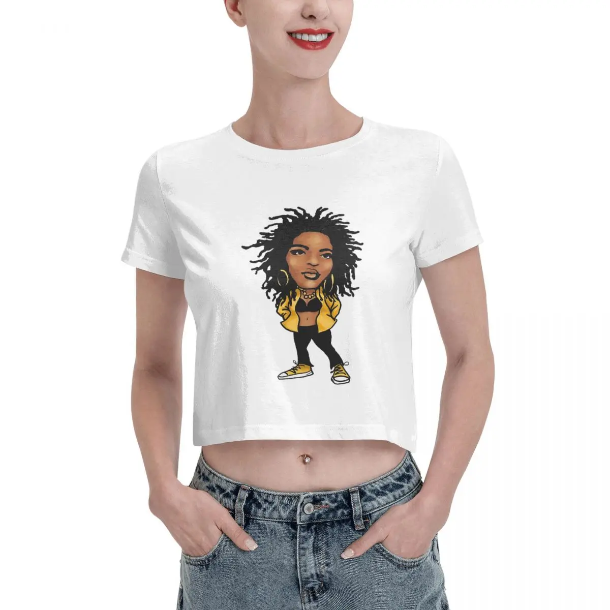 

Fugees Lauryn Hill Tshirt Cartoon Graphic Tees Female Crop Top,Leak navel T-shirt