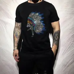 Rhinestones  Men's tshirt  Casual Round Neck   Comfortable High Quality  tshirt