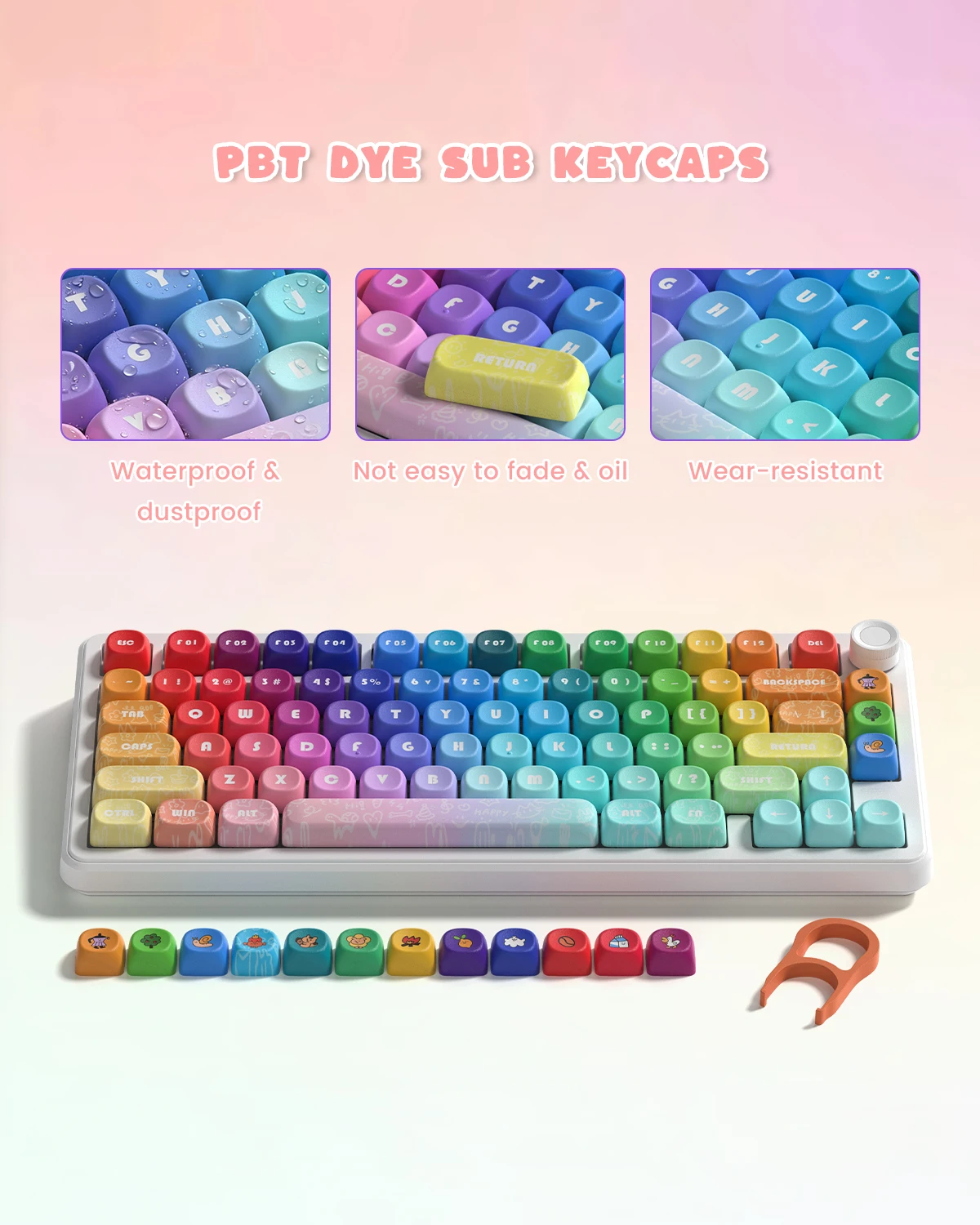 Womier 131 Keys MOA Keycap PBT Dye-Sublimation Set Keycap Kustom Pelangi Lucu untuk Keyboard Gaming Mekanik dengan Sakelar MX