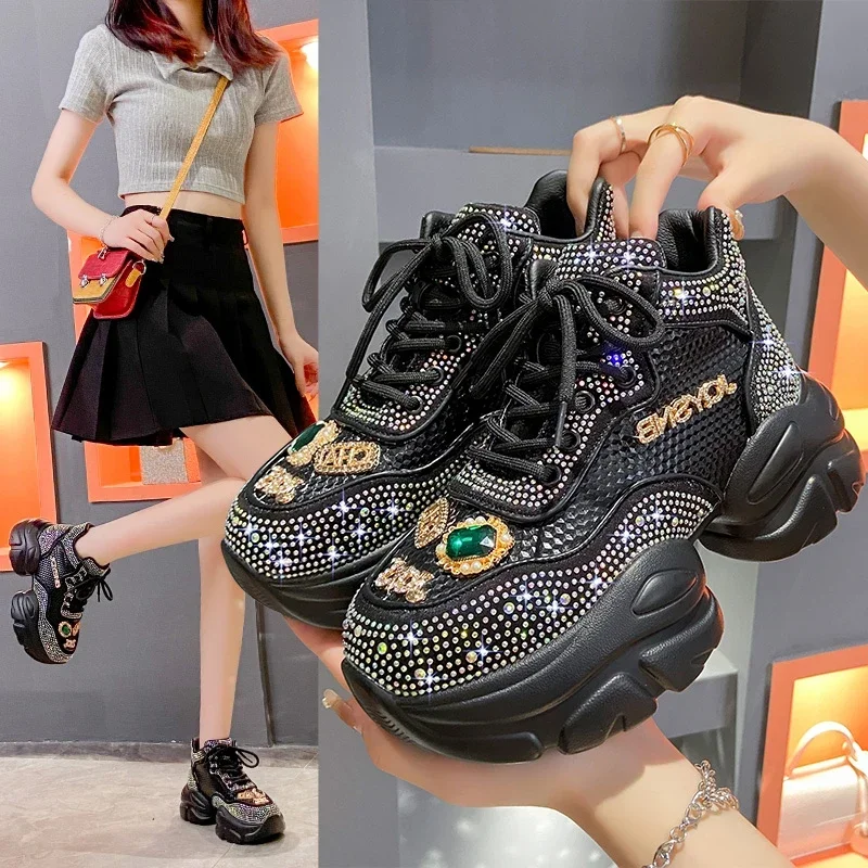 Fashion Women's Shoes New Rhinestone Women's Sneakers Diamond Breathable Luxury Designer Casual Platform Shoes Zapatos Mujer