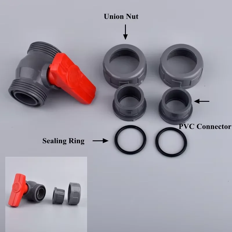 

20/25/32/40/5063/75/90/110mm PVC Pipe Union Valves Fittings Ball Valves Garden Irrigation Water Pipe Connector Aquarium Adapter