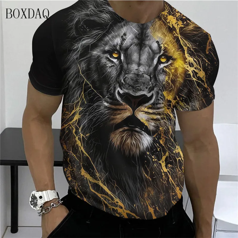 Street Trend Lion Pattern Men T-Shirts Short Sleeve O-Neck 3D Animal Print Male Outdoor T Shirt 6XL Plus Size Summer Casual Tops