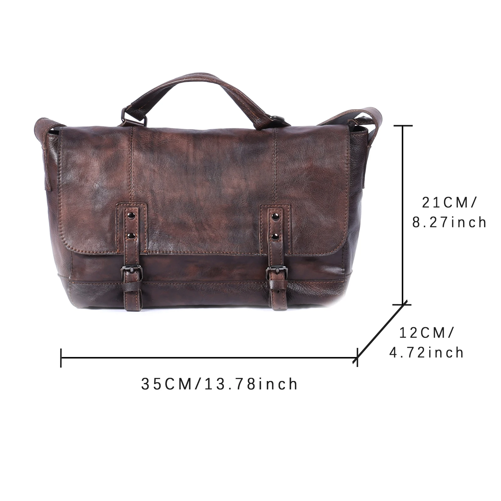 Vintage Herren-Umhängetasche aus hochwertigem Leder, lässige Messenger-Tasche, große horizontale quadratische Schultertasche – Detail 3