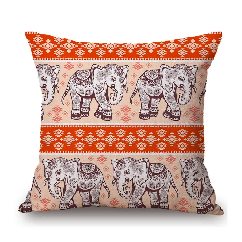 Exotic Ethnic Elephant Pattern Africa Texture Cotton Linen Sofa Throw Pillow Case Pink Yellow Purple Blue Chair Cushion Cover