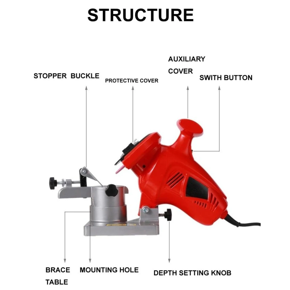 Electric Chainsaw Sharpener with 3 Replacement Grinding Wheels High-Speed Chain Grinder with Adjustable Angle Mountable