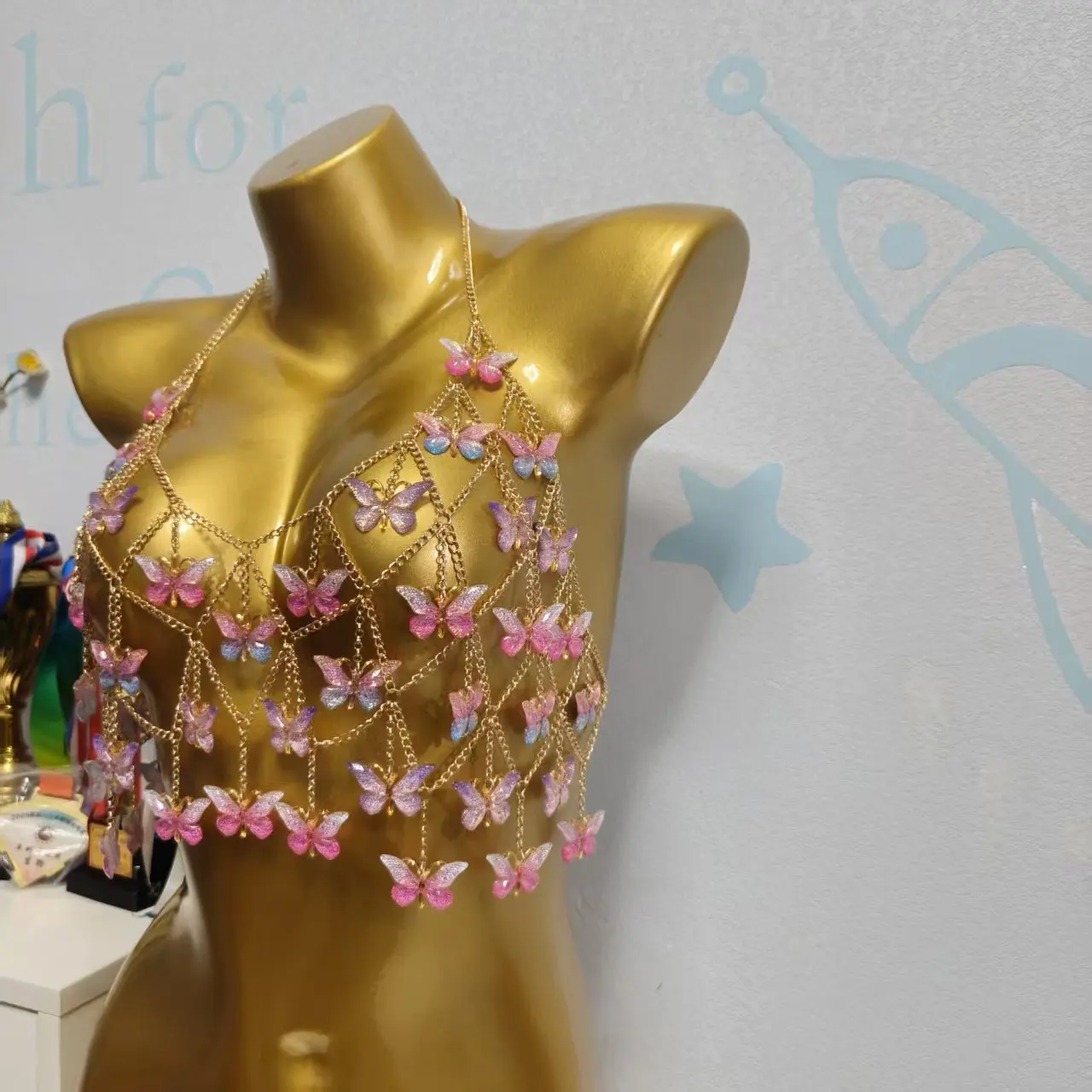 Hot Selling Handmade Acrylic Bead Top, Colorful Butterfly Bikini Chest Decoration, Nightclub Spicy Girl Sexy Bead Vest Top