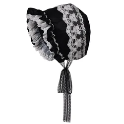 Victorian Bonnet Hat for Women Girl Lolita Vintage Ruffles Pilgrim Maid Cosplay Hats