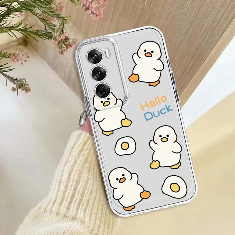 Duck Cartoon Cute Anime Art Case For OPPO A11 A16 A55 A56 A57 A72 A52 A73 A74 A54 A76 A78 Find X5 X6 X7 Ultra Pro 5G Transparent view 6