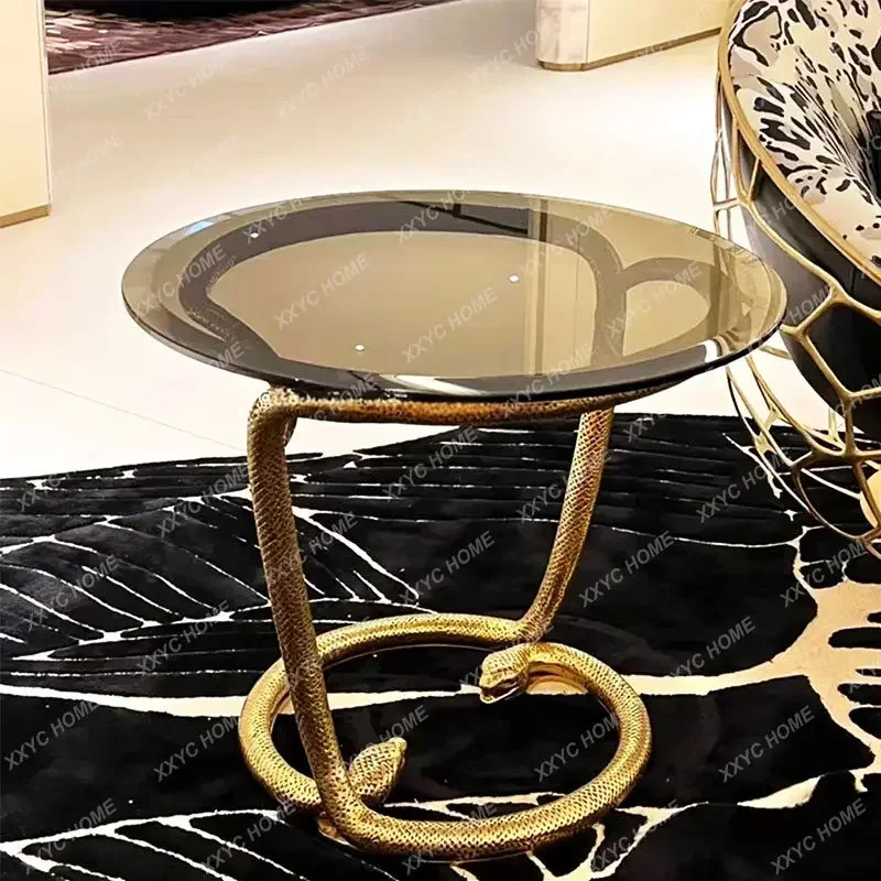 AA Glass edge few light luxury high sense modern living room household pure copper serpentine round corner few