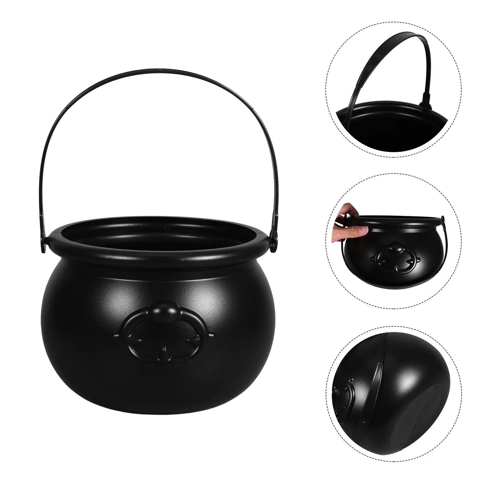 

Witch Bucket Halloween Candy Bowl Black Plastic Cauldron Style Serving Dish for Parties Home Decor Treat Holder Popcorn Snack