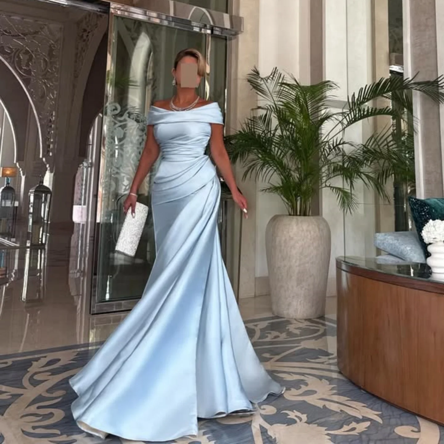Abiti da sera blu con spalle scoperte Maniche lunghe Abiti da sposa Macchia Abito da ballo Paillettes Abito da festa con perline Personalizzato 2025