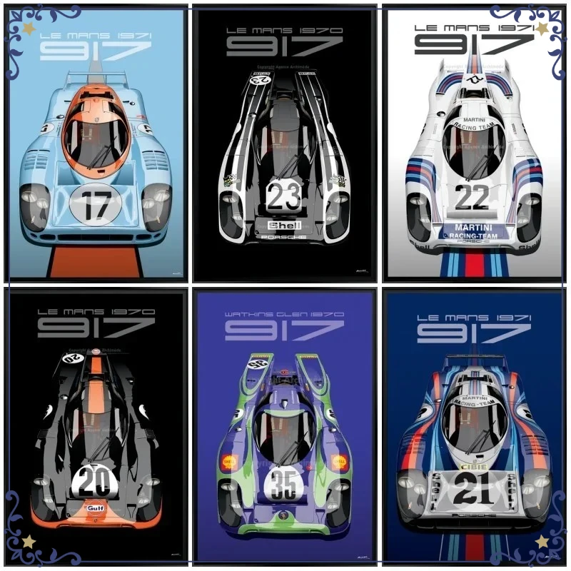 Modern Pop Wall Art Le Mans 24 Hours 1971 917K Martini Racing Team Cars HD Canvas Poster Print Home Bedroom Living Room 