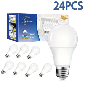 거실 가정용 LED 전구 램프, 실제 전원, E27, AC220V, 240V, 20W, 18W, 15W, 12W, 9W, 5W, 3W, Lampada, 24 개