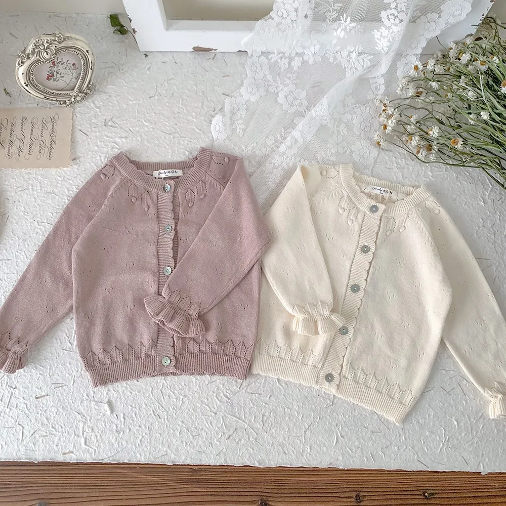 

Spring Autumn Girls Hollow Out Knitted Sweaters Toddler Cardigans Knitwear Cotton Clothes Baby Kids Outwear Jacket Sweater Tops
