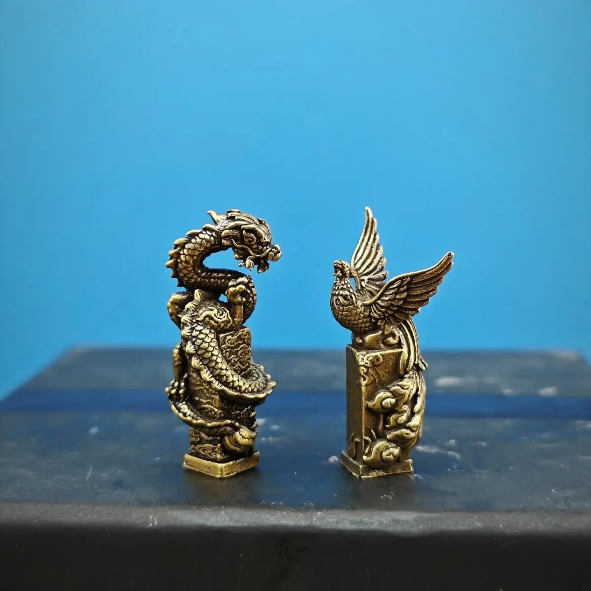 Brass Dragon and Phoenix Auspiciousness Spreading Wings Figurine Micro Landscape Artificial Hill  Fish Tank Decorative Ornament
