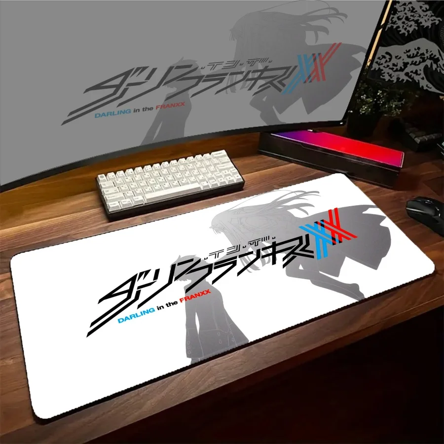 

Черный игровой коврик для мыши Zero Two с закрытыми краями, увеличенный, большой, кавайный розовый, аксессуары для настройки рабочего стола, геймерский коврик XXL