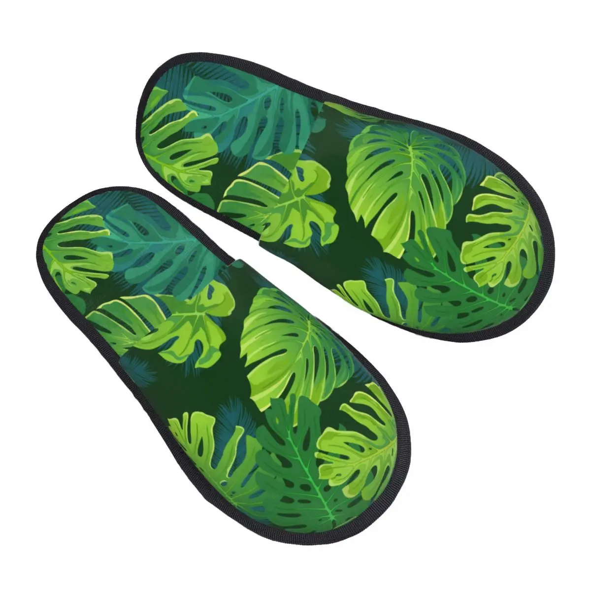 Winter Women Men Non-Slip Flat Slippers Tropical Palm Monstera Leaves Jungle Leaf Indoor Fur Soft Warm Shoes