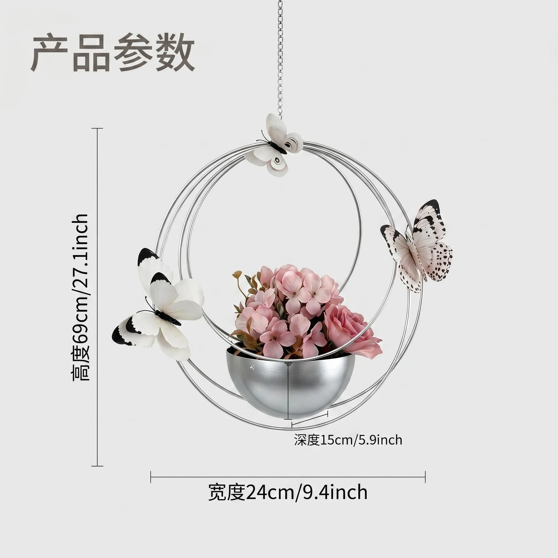 HT decorative hanging pot wrought iron hanging bionic plant  wall decoration modern simple simulation flower pot pendant