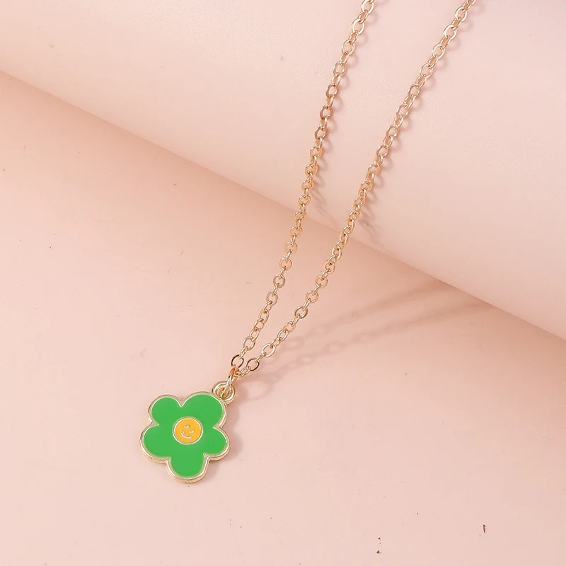 1pc Lovely Enamel Smile Flower Necklace For Women Colorful Flower Pendant Necklaces Earrings Girls Kids Birthday Jewelry Gifts