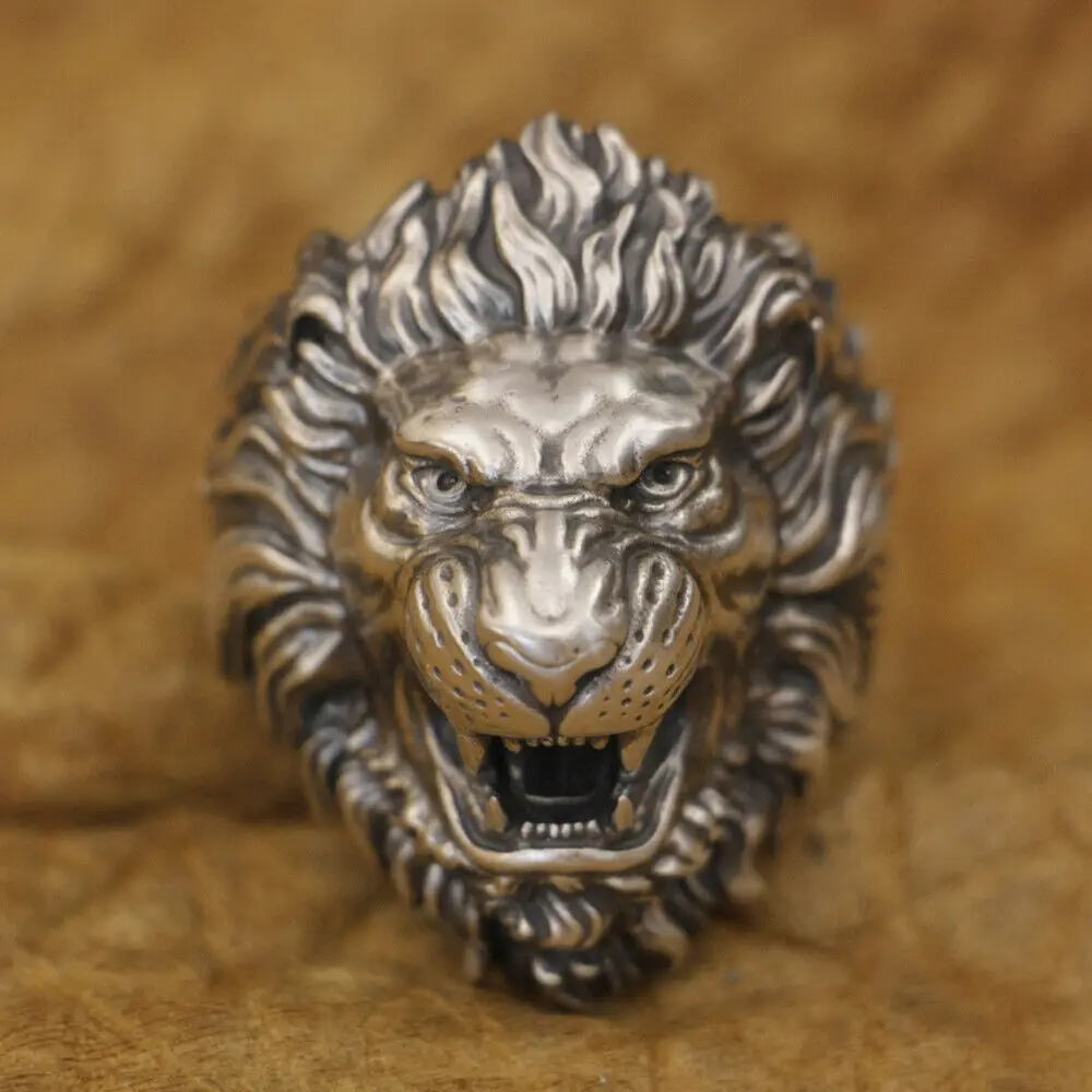 Huge 925 Sterling Silver Roaring Lion Ring Mens Punk Ring TA385 US Size 7~16 BZ