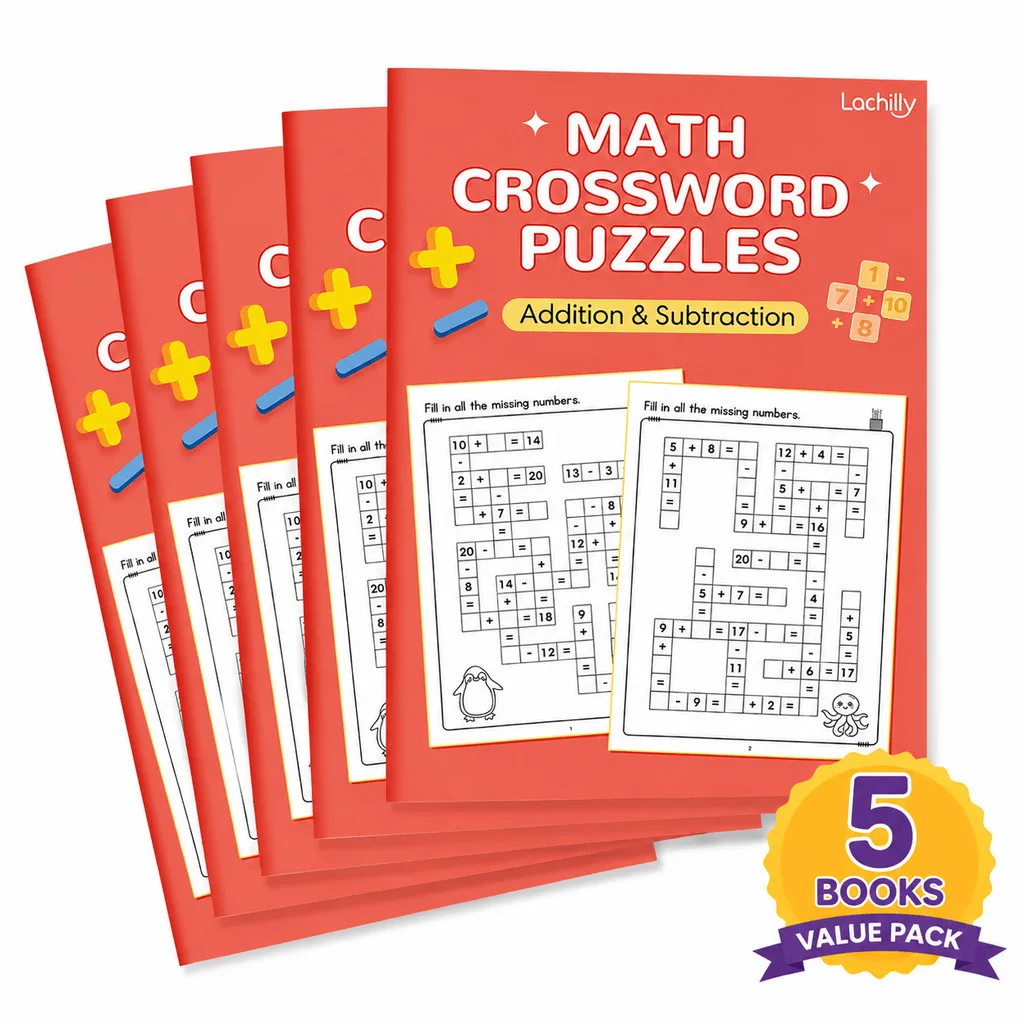 5 Books Value Pack - Addition and Subtraction Within 20 Crossword Puzzle Math Workbooks for Kids Calculation Exercise Books