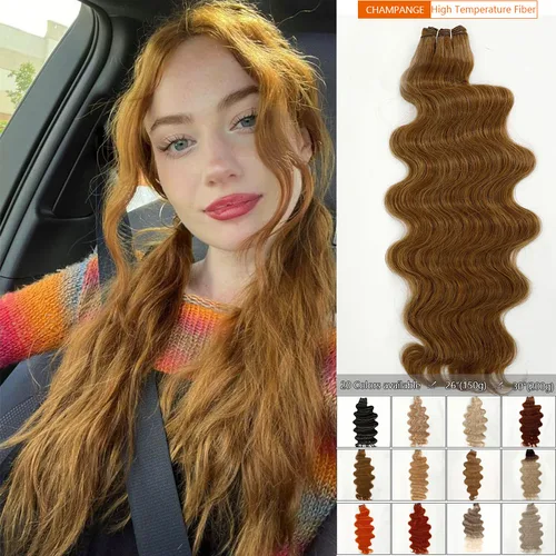 Imagen 2 del producto Magicae 30 pulgadas 200 gramos P27/613 Rubio blanco Ombre marrón cuerpo ondulado mechones extensiones de cabello de cola de caballo pelo de fibra resistente al calor