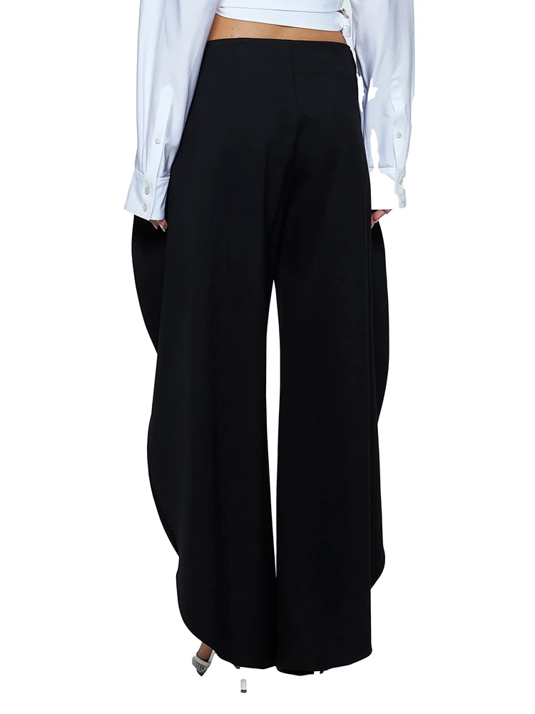 Wool blend casual pants y2k temperament high street both sides splicing ruffle women's straight pants 2024 winter new