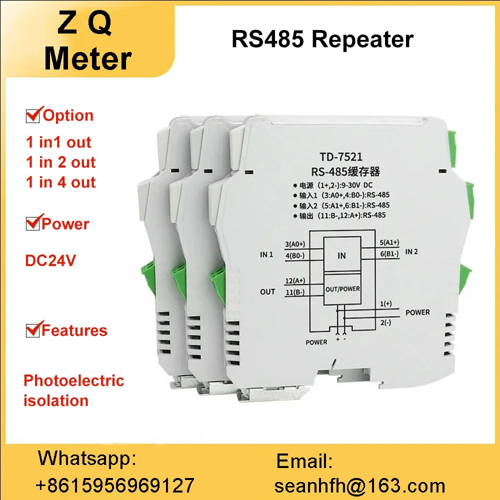 RS485 hub repeater industrial grade splitter Sharer guide rail installation photoelectric isolation 1 IN 2 OUT