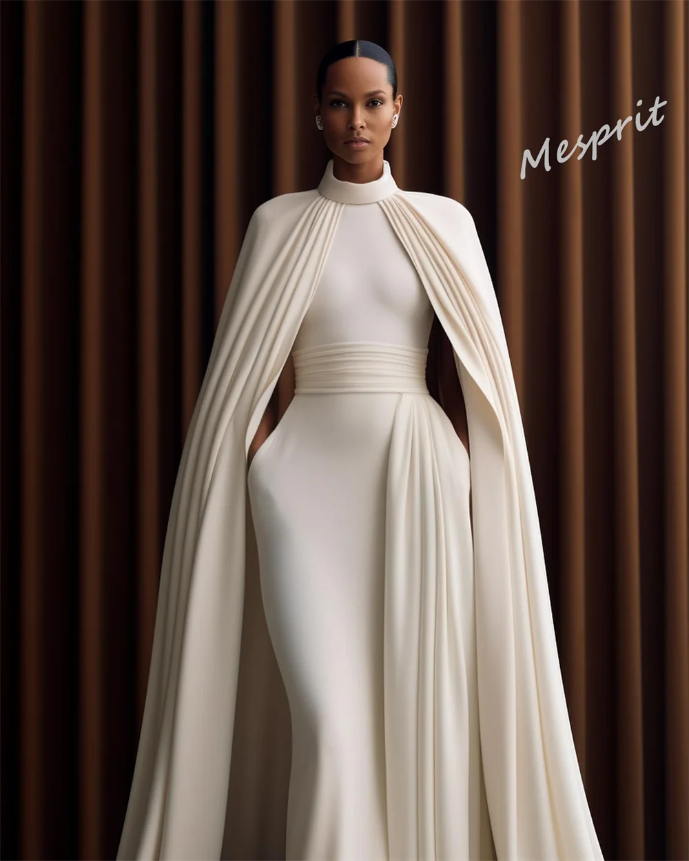 Customized Customized Simple High Collar Sheath Brush es Draped Shirred Vertically Satin Customized