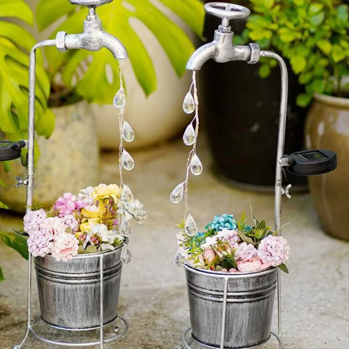 

Ideal# Solar Powered Water Faucet Lights Waterproof LED Planter Lamp for Patio Pathway Walkway Lawn Garden